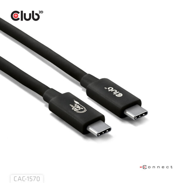 CLUB3D USB 80Gbps Certified 240W 8K240Hz Type-C® 1.2m / 3.94ft Black Cable - Afbeelding 3