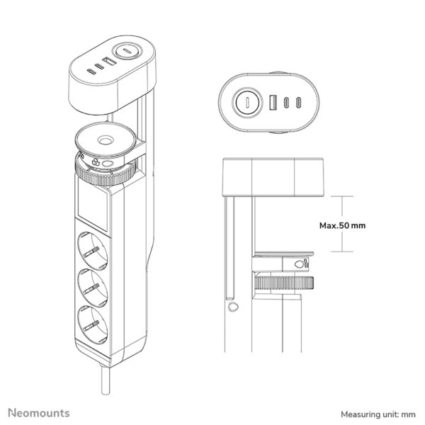 Neomounts DS22-840BL6 Bureaucontactdoos met klem en USB-C en USB-A poorten - snelladen - Afbeelding 12