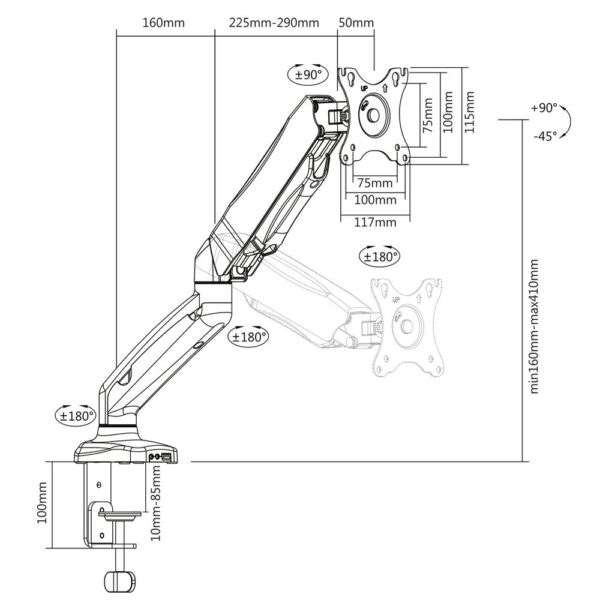 ACT Monitorarm 32" office met gasveer, 1 scherm - Afbeelding 4