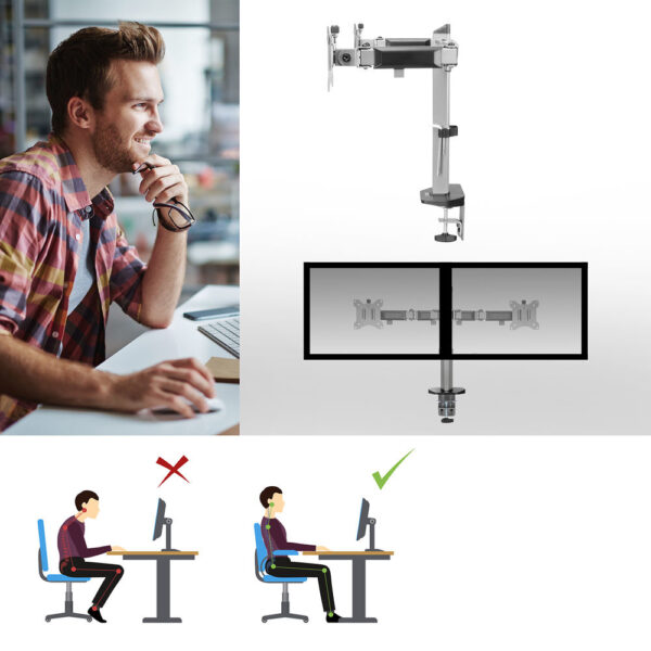 ACT Monitorarm 32" office, 2 schermen, zilver - Afbeelding 7
