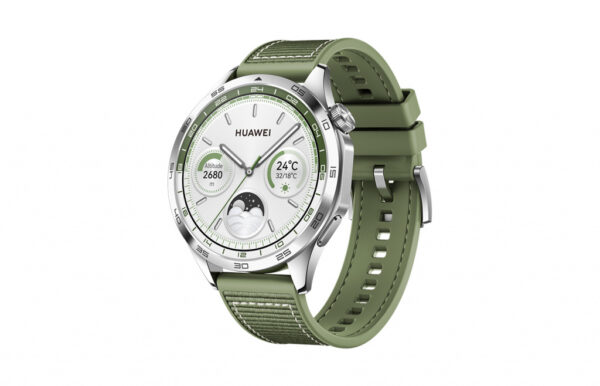 Huawei Watch GT 4 46mm Zilver (Groene Siliconenband) - Afbeelding 2