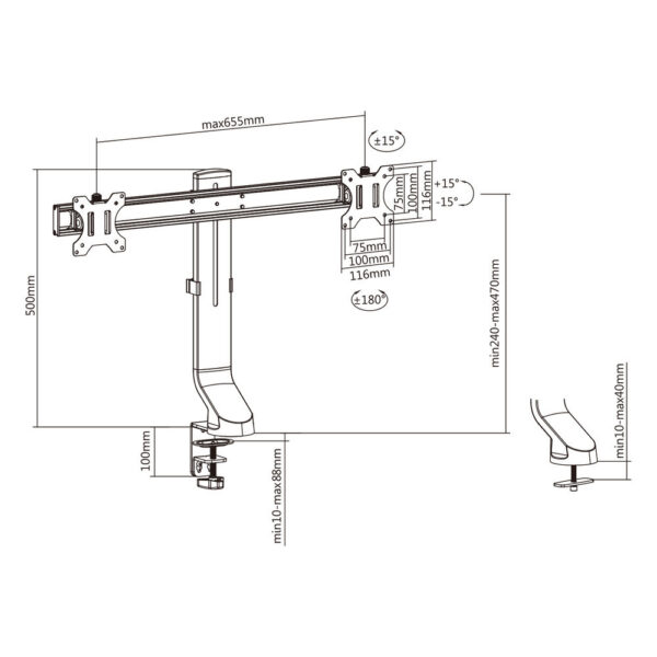 ACT Monitorarm 27" office, crossbar, 2 schermen, eenvoudig in hoogte verstelbaar - Afbeelding 6