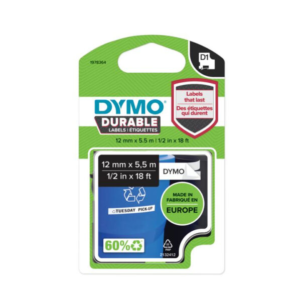 DYMO D1 -Durable Labels - Black on White - 12mm x 5.5m - Afbeelding 2