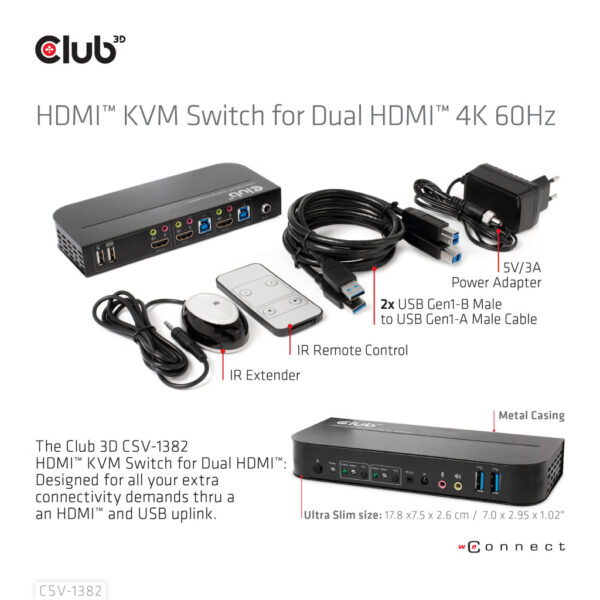 CLUB3D HDMI KVM SWITCH FOR DUAL HDMI 4K 60Hz - Afbeelding 8