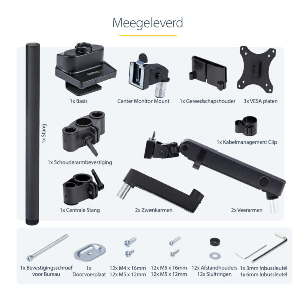 StarTech.com Triple Monitor Arm voor Bureau, Tot Drie 27inch Schermen, VESA 75x75/100x100, Instelling zonder Gereedschap, C-klem - Afbeelding 21