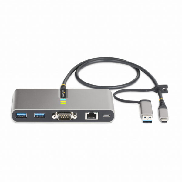 StarTech.com 2-Port USB-C Hub met Ethernet en RS-232, Geïntegreerde USB-C naar USB-A Dongle, 100W PD Pass-Through, 2x USB-A 5Gbp - Afbeelding 3