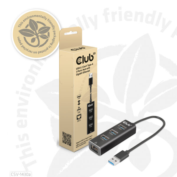CLUB3D USB 3.2 Gen1 Type-A, 3 Ports Hub with Gigabit Ethernet - Afbeelding 10