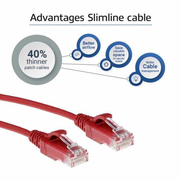 ACT Rode 0.5 meter LSZH U/UTP CAT6 datacenter slimline patchkabel snagless met RJ45 connectoren - Afbeelding 4