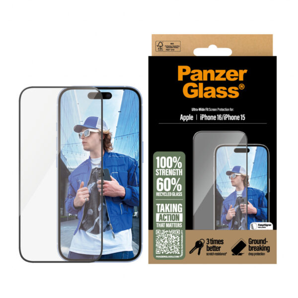 Panzerglass Gehard Glas Edge To Edge Screenprotector iPhone 16 - Afbeelding 3