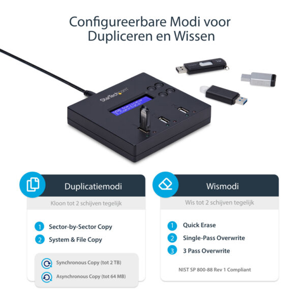 StarTech.com Standalone 1 naar 2 USB Thumb Drive Cloner en Wisser, Multiple USB Flash Drive Kloner, System/File/Whole-Drive Copy - Afbeelding 12