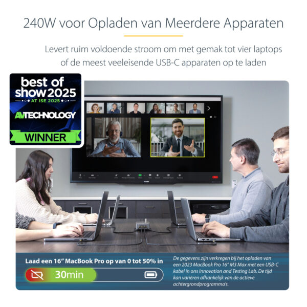 StarTech.com 4-Port Multi-Device USB-C Oplader, Totaal 240W, Single Port 140W EPR, PD 3.1, Poorten met Schroefvergrendeling, Id - Afbeelding 12