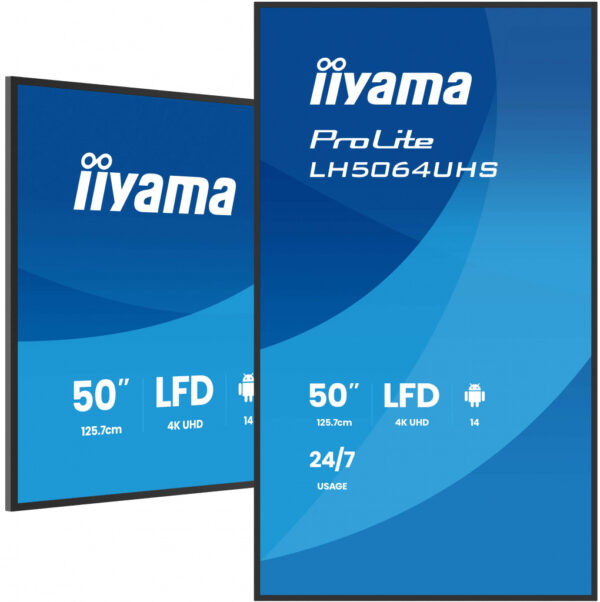 iiyama LH5064UHS-B1AG beeldkrant Digitale signage flatscreen 127 cm (50") Wifi 500 cd/m² 4K Ultra HD Zwart Android 24/7 - Afbeelding 5