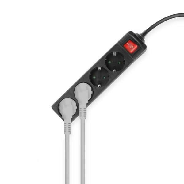 ACT Stekkerdoos met lichtgevende schakelaar, 4 sockets, 2 m, zwart - Afbeelding 2
