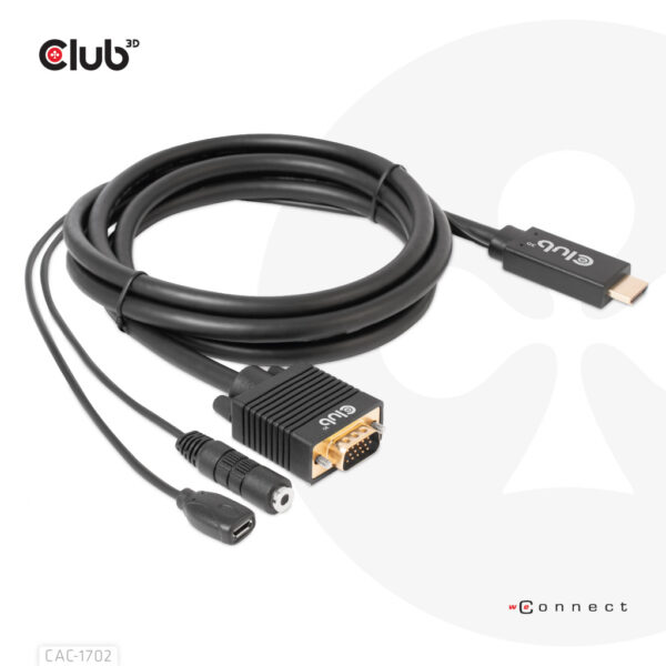 CLUB3D HDMI to VGA Cable M/M 2m/6.56ft 28AWG - Afbeelding 2
