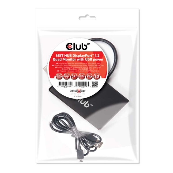 CLUB3D Multi Stream Transport Hub DisplayPort 1.2 Quad Monitor USB Powered - Afbeelding 2