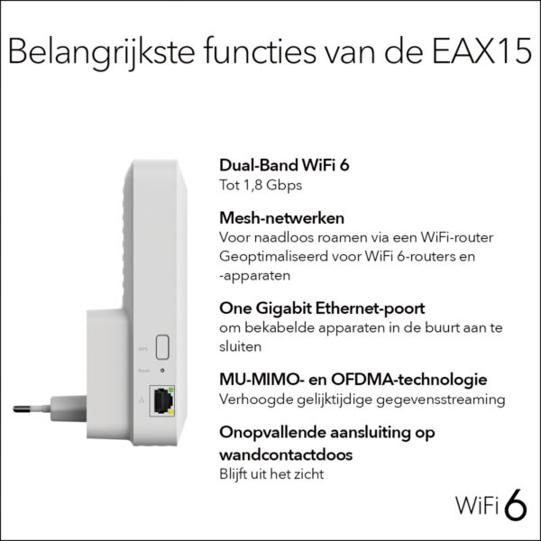 NETGEAR AX1800 4-Stream WiFi 6 Mesh Extender (EAX15) - Afbeelding 10
