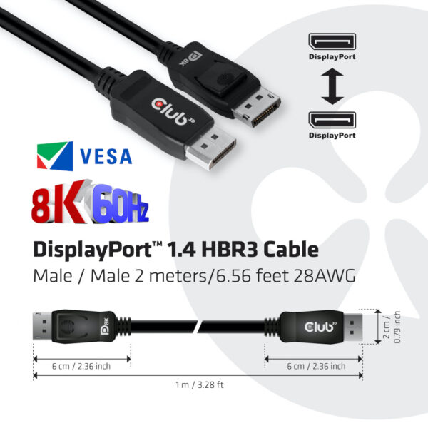 CLUB3D DisplayPort 1.4 HBR3 Cable 2meter M/M 8K60Hz - 1920x1080 pixels met 144hz - Afbeelding 7
