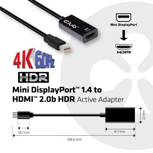 CLUB3D Mini DisplayPort 1.4 to HDMI 2.0b HDR Active Adapter - Afbeelding 3