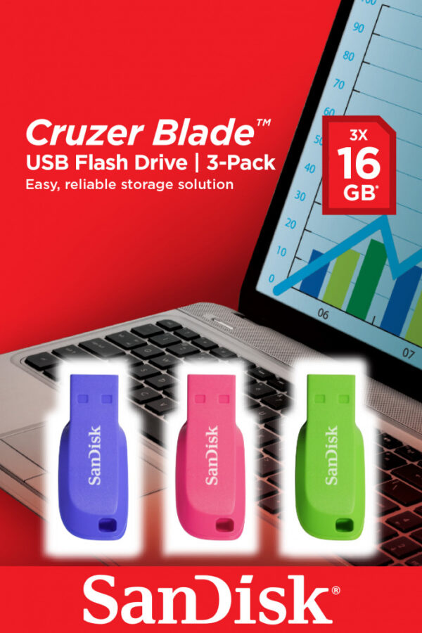 SanDisk Cruzer Blade 16GB USB flash drive USB Type-A 2.0 Blauw, Groen, Roze - Afbeelding 2