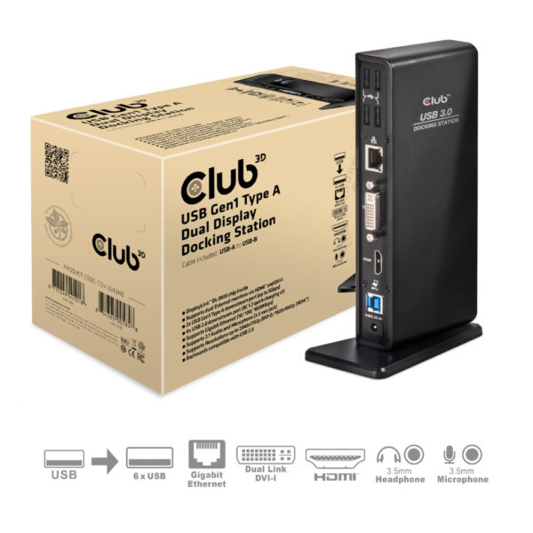 CLUB3D UNIVERSEEL USB 3.0 Type A 1x HDMI 1x DVI ,UTP aansluitingen DisplayLink™ gecertificeerd Docking Station - Afbeelding 5