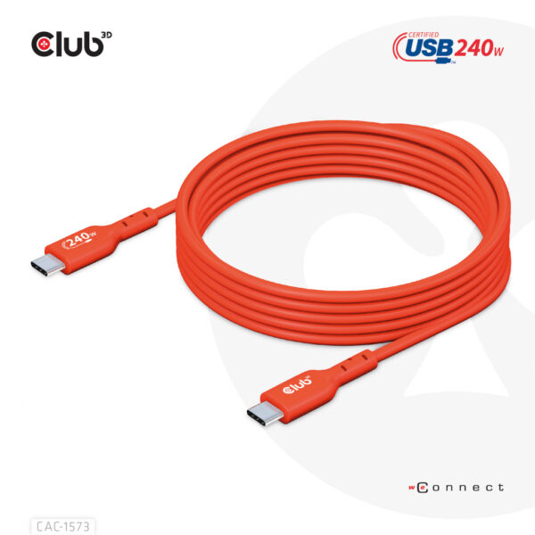 CLUB3D USB2 Type-C Bi-Directional Cable, Data 480Mb,PD 240W(48V/5A) EPR M/M 2m USB IF GECERTIFICEERD - Afbeelding 11
