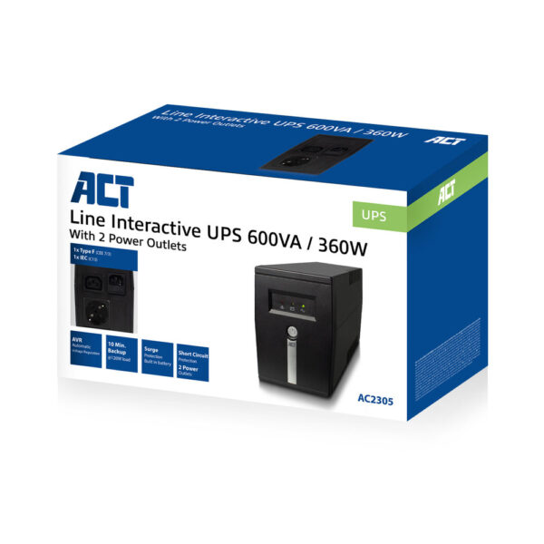 ACT Line Interactive UPS 600VA - 360W met AVR - Afbeelding 2
