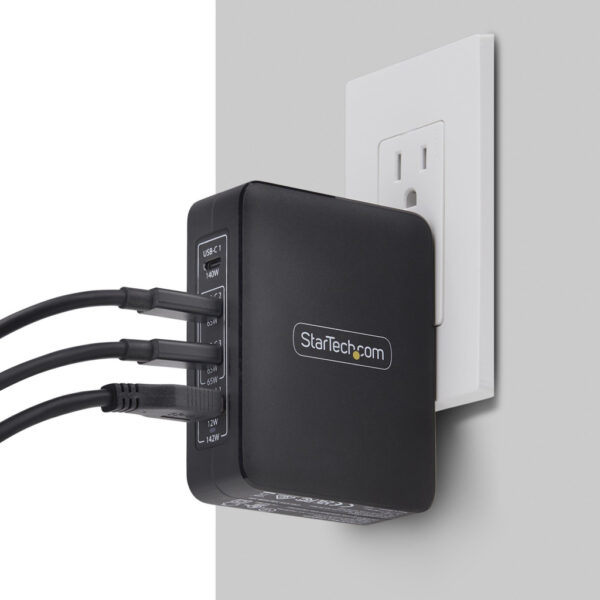 StarTech.com 140W USB-C Wandlader, 3x USB-C/1x USB-A, APFC, PD 3.1 Internationale GaN Power Adapter voor MacBook/Dell XPS/Inspir - Afbeelding 3