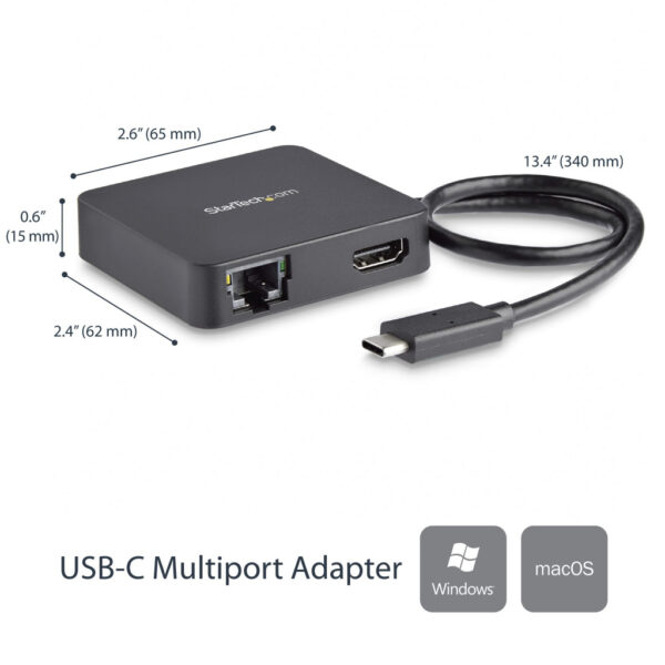 StarTech.com USB C Multiport Adapter, USB-C Travel Dock met 4K HDMI Video, Gigabit Ethernet, USB 3.0 Hub (1x USB-A 1x USB-C), US - Afbeelding 2