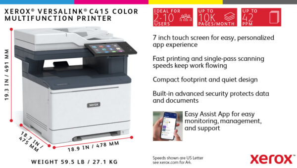 Xerox VersaLink C415 A4 40 ppm dubbelzijdig kopiëren en printen, scannen en faxen, geschikt voor PS3 PCL5e/6 2 laden voor max. 2 - Afbeelding 24