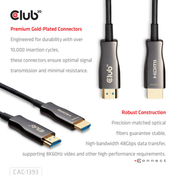 CLUB3D HDMI™ Hybrid AOC Cable 8K60Hz/4K120Hz 50m / 164.04ft - Afbeelding 4