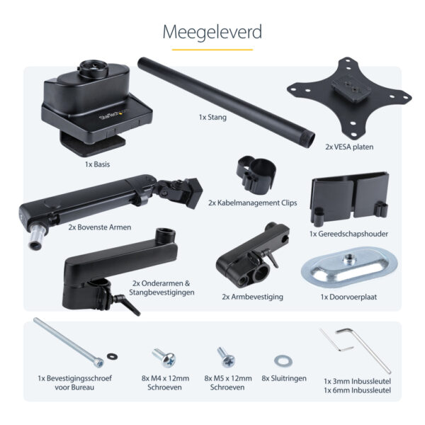 StarTech.com Dubbele Monitor Arm voor Bureaumontage, Full Motion Monitorbeugel voor 2x VESA-displays tot 32" (8kg), Verticale St - Afbeelding 13
