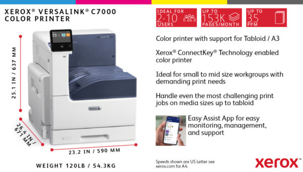 Xerox VersaLink C7000 A3 35/35 ppm Printer Adobe PS3 PCL5e/6 2 laden totaal 620 vel - Afbeelding 40