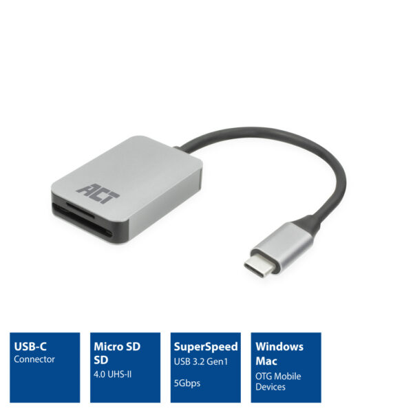 ACT USB-C kaartlezer voor SD en micro SD, SD 4.0 UHS-II - Afbeelding 3