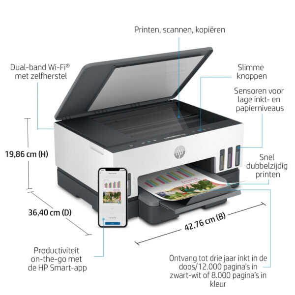 HP Smart Tank 7005 Draadloos All-in-One Kleur Printer, Dubbelzijdig printen; Kopieerapparaat, Scanner - Afbeelding 2