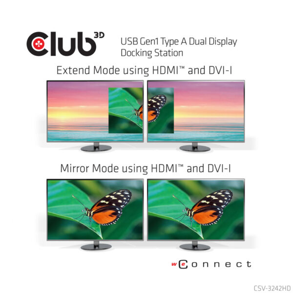 CLUB3D UNIVERSEEL USB 3.0 Type A 1x HDMI 1x DVI ,UTP aansluitingen DisplayLink™ gecertificeerd Docking Station - Afbeelding 13