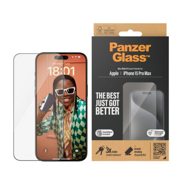 PanzerGlass ® Screen Protector iPhone 15 Pro Max | Ultra-Wide Fit w. EasyAligner Doorzichtige schermbeschermer Apple 1 stuk(s) - Afbeelding 2