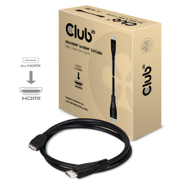 CLUB3D Mini HDMI™ to HDMI™ 2.0 4K60Hz Kabel 1Meter - Afbeelding 2