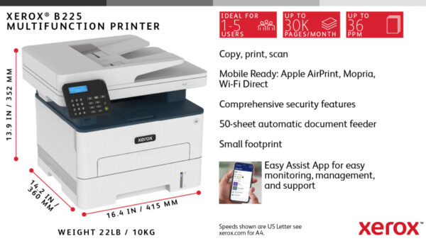 Xerox B225 A4 34 ppm draadloze dubbelzijdige printer PS3 PCL5e/6 ADF 2 laden totaal 251 vel - Afbeelding 12