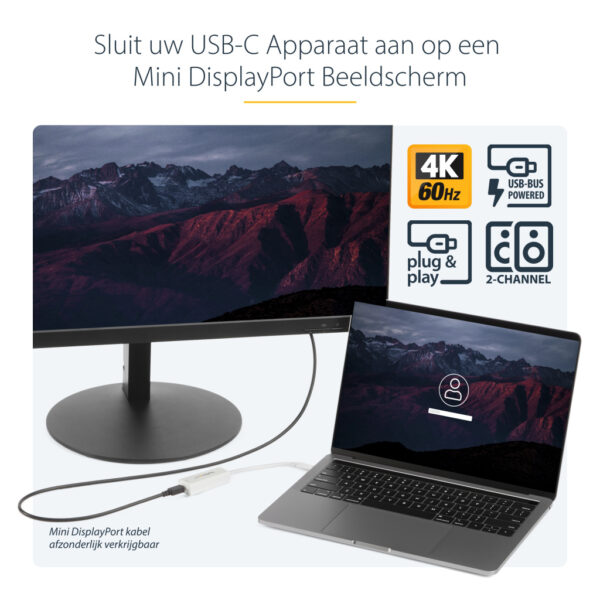 StarTech.com USB-C naar Mini DisplayPort Adapter - 4K 60Hz - Wit - USB 3.1 Type-C naar Mini DP Adapter - Verbeterde versie is CD - Afbeelding 3