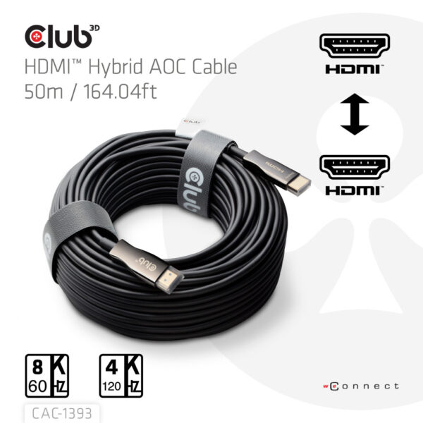 CLUB3D HDMI™ Hybrid AOC Cable 8K60Hz/4K120Hz 50m / 164.04ft - Afbeelding 2