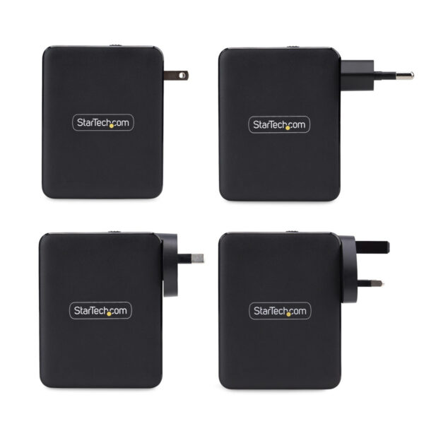 StarTech.com 140W USB-C Wandlader, 3x USB-C/1x USB-A, APFC, PD 3.1 Internationale GaN Power Adapter voor MacBook/Dell XPS/Inspir - Afbeelding 2