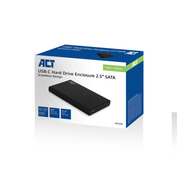 ACT 2.5" SATA hard drive behuizing, schroefloos, USB-C 3.2 Gen2 - Afbeelding 2