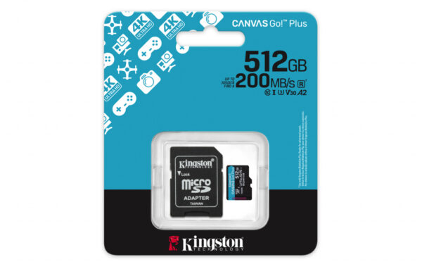 Kingston Technology 512GB microSDXC Canvas Go! Plus Gen4 200MB/s A2 U3 V30 kaart + adapter - Afbeelding 5