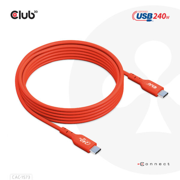 CLUB3D USB2 Type-C Bi-Directional Cable, Data 480Mb,PD 240W(48V/5A) EPR M/M 2m USB IF GECERTIFICEERD - Afbeelding 9
