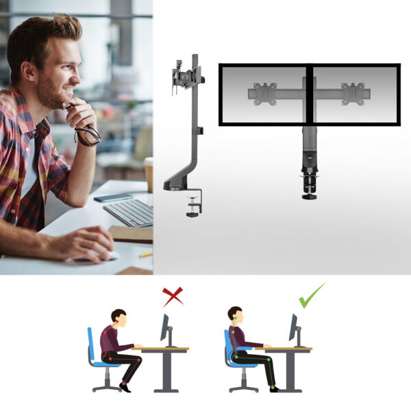 ACT Monitorarm 27" office, crossbar, 2 schermen, eenvoudig in hoogte verstelbaar - Afbeelding 4