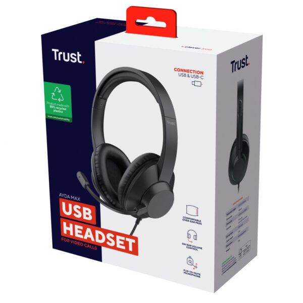 Trust Ayda Max USB Headset Bedraad Hoofdband Kantoor/callcenter USB Type-C / USB Type-A Zwart - Afbeelding 7