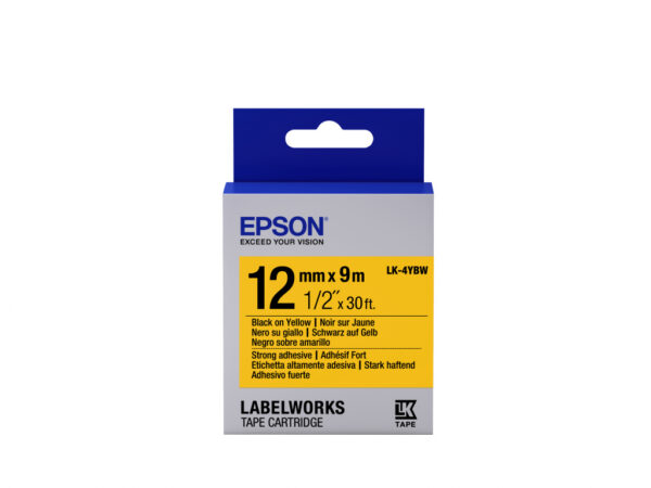 Epson Strong Adhesive Tape - LK-4YBW Strng adh Blk/Yell 12/9