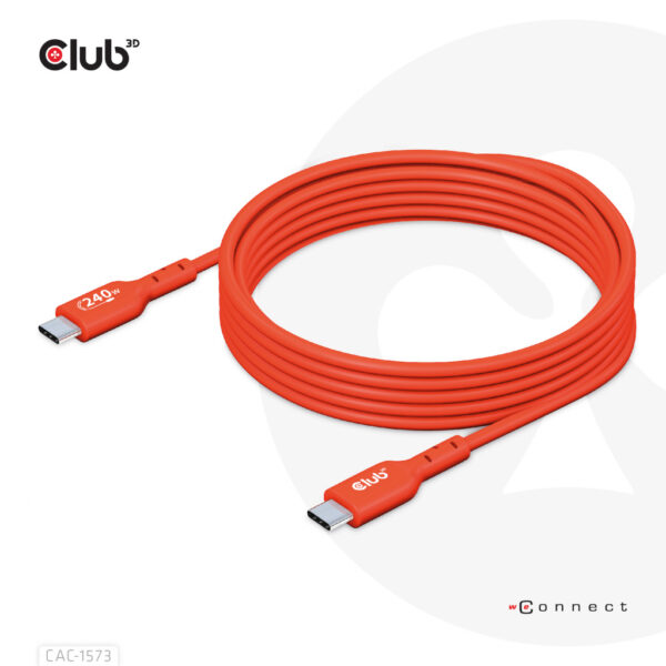 CLUB3D USB2 Type-C Bi-Directional Cable, Data 480Mb,PD 240W(48V/5A) EPR M/M 2m USB IF GECERTIFICEERD - Afbeelding 3