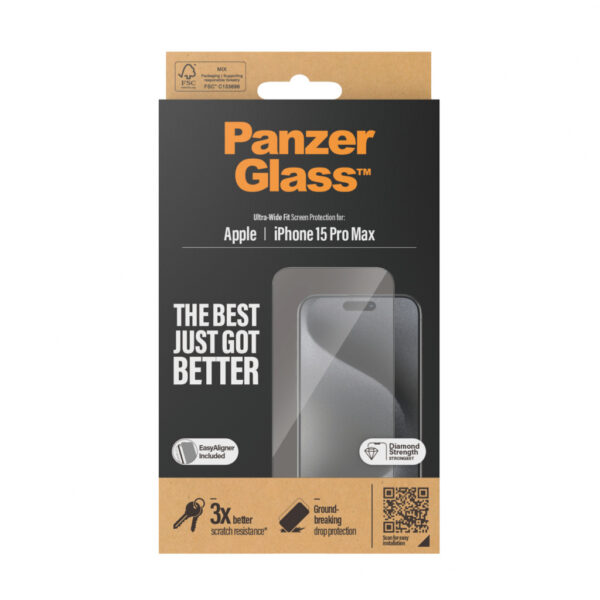 PanzerGlass ® Screen Protector iPhone 15 Pro Max | Ultra-Wide Fit w. EasyAligner Doorzichtige schermbeschermer Apple 1 stuk(s) - Afbeelding 3