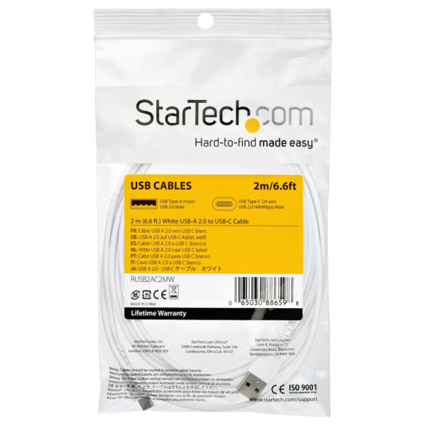 StarTech.com 2m USB A naar USB-C Oplaadkabel, Duurzame USB 2.0 Fast Charge & Sync USB A naar USB C Data Kabel, Rugged Aramide V - Afbeelding 2